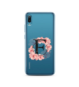 Pembe Çiçekli Harf Tasarım Süper Şeffaf Silikon Telefon Kılıfı Huawei Y6 2019 F-