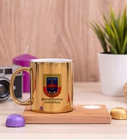 Jandarma Logolu Ahşap Altlıklı Mumlu Gold Kupa Bardak