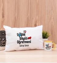 Sağlık Bilgisi Öğretmeni Dikdörtgen Yastık ve Sarı Kupa Bardak