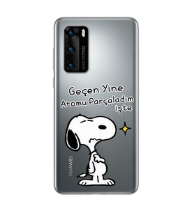 Snoopy Tasarımlı Süper Şeffaf Silikon Telefon Kılıfı Huawei P40 Pro