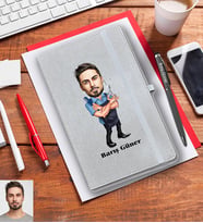Kişiye Özel Berber Karikatürlü Gri Defter Kalem Hediye Seti Bay-3