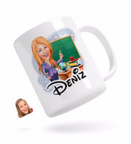 BK Gift Kişiye Özel Kadın Öğretmen Karikatürlü Beyaz Kupa Bardak-1