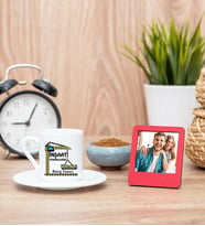 İnşaat Teknolojisi Öğretmeni Kahve Fincanı ve Kırmızı Mini Fotoğraf Çerçevesi