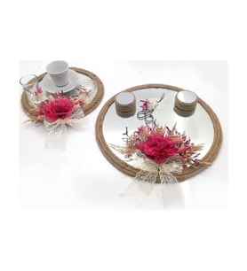 Lora Davet Damat Fincanı ve Söz Nişan Tepsisi Takım (1 Adet) Fushia - 54458