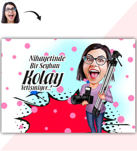 BK Gift Kişiye Özel Bayan Fotoğraf Sanatçısı Karikatür Baskılı Yaş Pasta İçin Yenilebilir Şekerli Kağıt  1(Sadece Kağıt)
