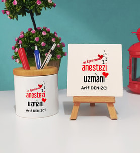 En Karizma Anestezi Uzmanı Hediye Kalemlik ve Dekoratif Taş Baskı Hediye Seti