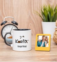 Erkek Kuaförü Siyah Kupa Bardak ve Sarı Mini Fotoğraf Çerçevesi
