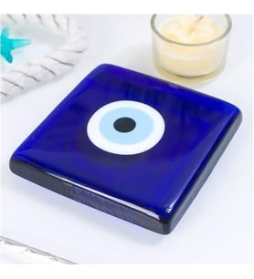 Dekoratif Nazar Boncuklu Cam Kapak Banyo Gider Süsü 10X10 cm