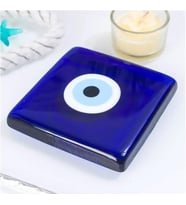 Dekoratif Nazar Boncuklu Cam Kapak Banyo Gider Süsü 10X10 cm