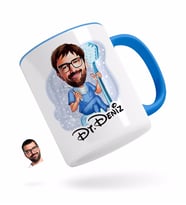BK Gift Kişiye Özel Erkek Diş Hekimi Karikatürlü Mavi Kupa Bardak-2