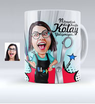 BK Gift Kişiye Özel Bayan Kuaför Karikatürlü Beyaz Kupa Bardak  1