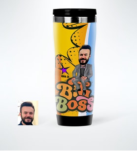 BK Gift Kişiye Özel Bay Big Boss Karikatürlü Çelik Termos Bardak  4
