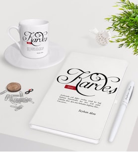 BK Gift Kişiye Özel Mânâ Kardeş Beyaz Defter Kalem Türk Kahvesi Fincanı Seti-1 (Model 1)