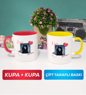 İkili Sevgiliye Sevgililer Günü Hediyesi 7 Kupa Bardak Kırmızı Sarı