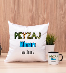 Peyzaj Mimarı Kare Yastık ve Siyah Kupa Bardak
