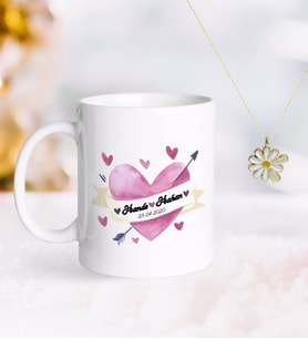 BK Gift Kişiye Özel Sevgililer Günü Kupa ve Çift İsimli Papatya Kolye-21 (Model 1)