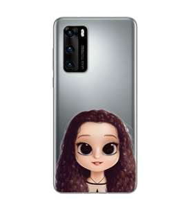 Kıvırcık Saçlı Kız Tasarımlı Süper Şeffaf Silikon Telefon Kılıfı Huawei P40 Pro