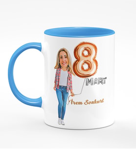 BK Gift Kişiye Özel Kadınlar Günü Karikatür Mavi Kupa Bardak  46