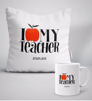 BK Gift Kişiye Özel Öğretmenimi Seviyorum Beyaz Yastık Kupa Seti-3 (Model 1)