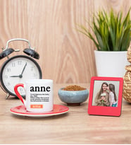 Anne Kelime Anlamı Kırmızı Kahve Fincanı ve Kırmızı Mini Fotoğraf Çerçevesi