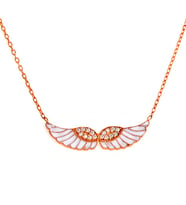 Afrodit Silver Roze Rengi Beyaz Mineli Melek Kanadı Gümüş Kolye
