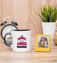 Canım Annem Siyah Kupa Bardak ve Sarı Mini Fotoğraf Çerçevesi