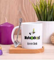 Muhasebeci Ahşap Altlıklı Beyaz Kupa Bardak