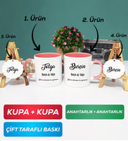 İkili Pembe Sevgiliye Hediye İsme Özel Sevgililer Günü Hediyesi Kupa Bardak Anahtarlık Hediye Seti