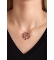 Rose Zirkon Taşlı Yaşam Ağacı  Kadın Gümüş Kolye 925 Ayar                