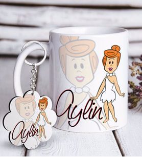 BK Gift Kişiye Özel Wilma Flintstone Beyaz Kupa ve Anahtarlık Hediye Seti (Model 1)