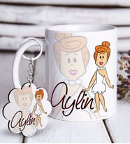 BK Gift Kişiye Özel Wilma Flintstone Beyaz Kupa ve Anahtarlık Hediye Seti (Model 1)