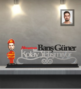 Kişiye Özel İtfaiyeci Karikatürlü Kolay Yetişmiyor Ahşap Biblo Bay-1