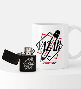 BK Gift Kişiye Özel Yazar Temalı Çakmak ve Kupa Hediye Seti - 3