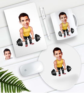 BK Gift Kişiye Özel Bay Halterci Karikatürlü Defter Kalem Kupa Mouse Pad Seti (Model 1)