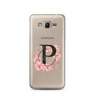 Pembe Çiçekli Harf Tasarım Süper Şeffaf Silikon Telefon Kılıfı Samsung J2 Prime 