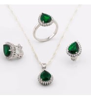 925 Ayar Gümüş Yeşil Zirkon Taşlı Damla Model Bayan Set