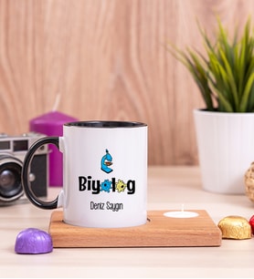 Biyolog Ahşap Altlıklı Mumlu Siyah Kupa Bardak