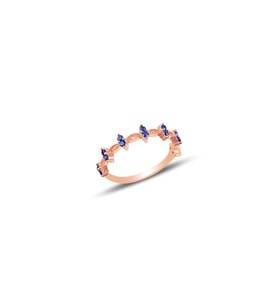 Söğütlü Silver Gümüş rose safir taşlı crown yüzük