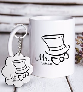 BK Gift Kişiye Özel Sevgililer Günü Beyaz Kupa ve Anahtarlık Hediye Seti-94 (Model 1)