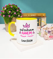 Anneye Doğum Günü Hediyesi Seni Seviyorum Annem Kupa Bardak Sarı