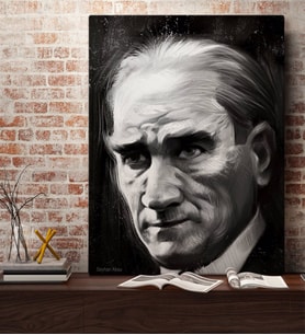 BK Gift Kişiye Özel Atatürk Karakalem Portre Tasarımlı Kanvas Tablo-1 50x70cm