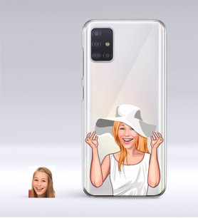 BK Gift Kişiye Özel Bayan Karikatürlü Samsung Galaxy A51 İnce Şeffaf Silikon Telefon Kapağı-20 (Beyaz)