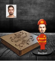Kişiye Özel İtfaiyeci Tasarımlı Karikatür Ahşap Biblo Kutulu Bay-1