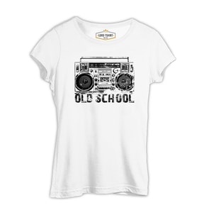 Kaset Çalar - Old School Beyaz Kadın Tshirt