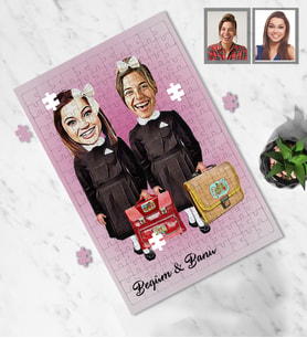 Kişiye Özel Seksenler Siyah Önlük Karikatürlü A4 99 Parça Puzzle Bayan Arkadaş-1