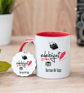 Edebiyat Öğretmeni Kırmızı Kupa Bardak Ve Anahtarlık Set