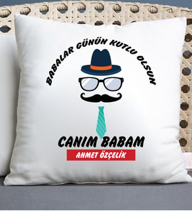 Babaya Hediye Canım Babam Yazılı İsimli Yastık (Beyaz)