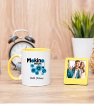Makine Teknisyeni Sarı Kupa Bardak ve Sarı Mini Fotoğraf Çerçevesi