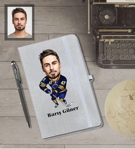 Kişiye Özel Sporcu Karikatürlü Gri Defter Kalem Hediye Seti  Bay-6