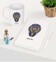 BK Gift Kişiye Özel Polis Temalı Beyaz Defter Kalem Kupa Seti - 2 (Model 1)